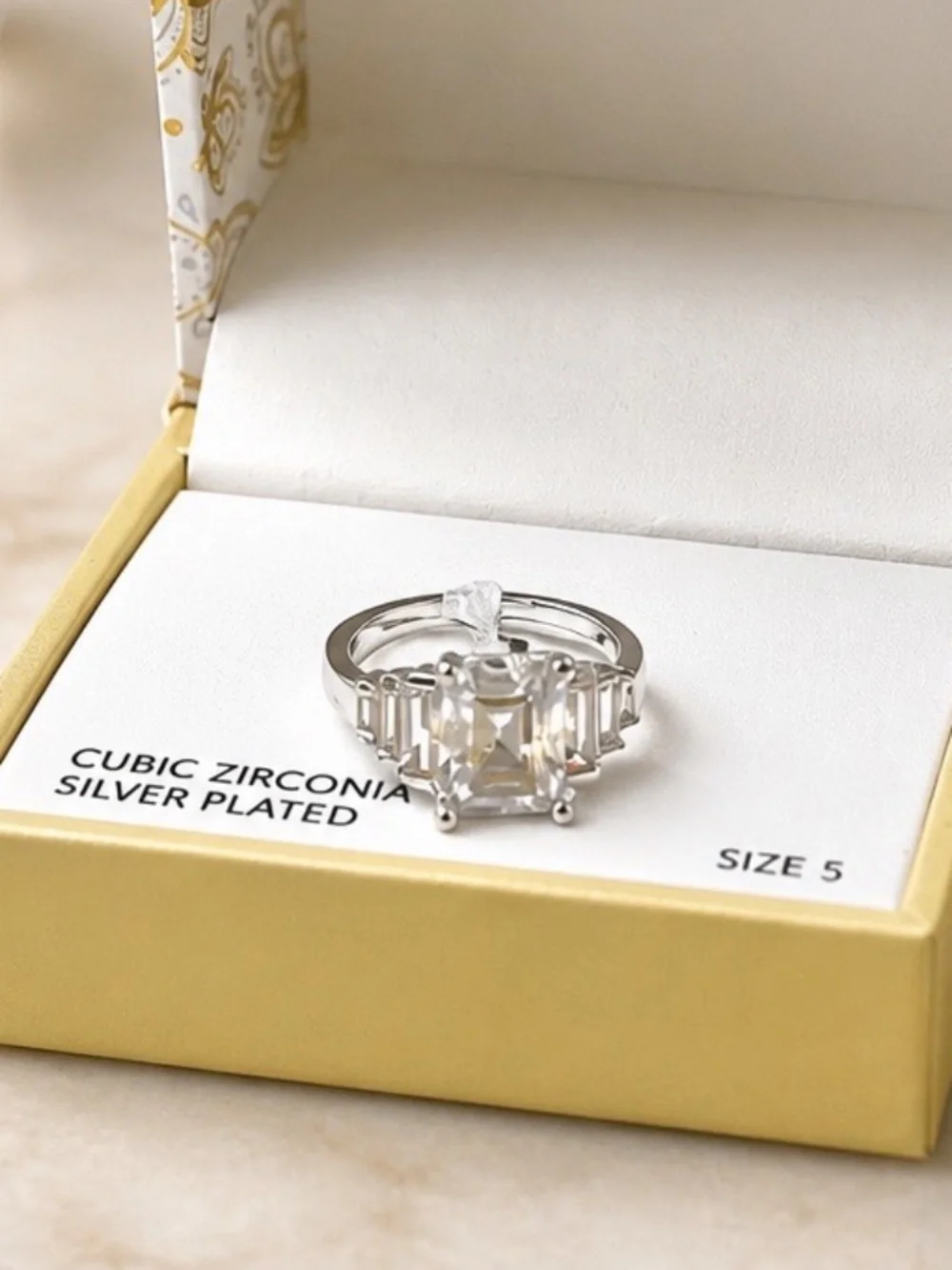 Silver Pated Cubic Zirconia Ring By Charter Club. Size5